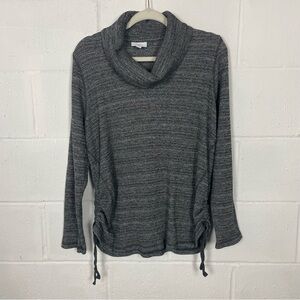 J. Jill Cowl Neck Pullover Tunic Cinched Tie Hem Heather Gray Comfy Athleisure L